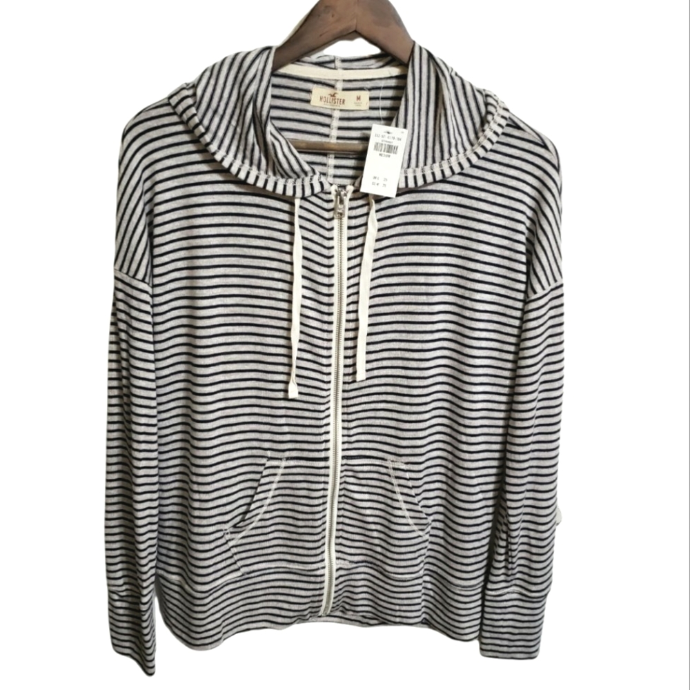 Hollister Striped Full Zip Hooded Jacket Women's Medium NWT